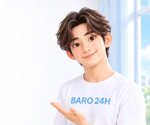 차분한 표정으로 안내하는 남성 3D 인물